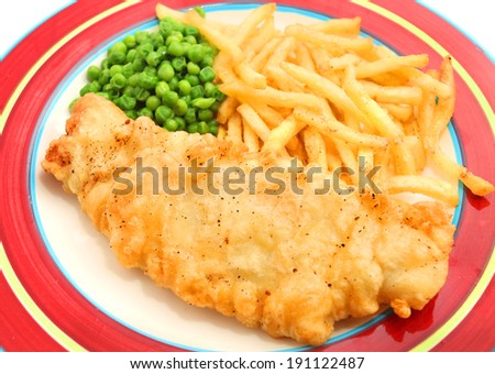 Fish and Chips isolated on the red plate