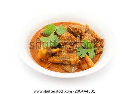 Beef Curry in a bowl isolated on white