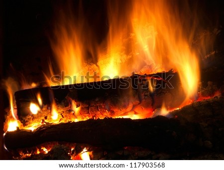 Wood on fire / Fireplace / Fire / Flame
