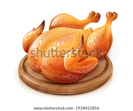 Roasted chicken. Chick meat prepared at grill. Satisfying food, Isolated on white background. Eps10 vector illustration.