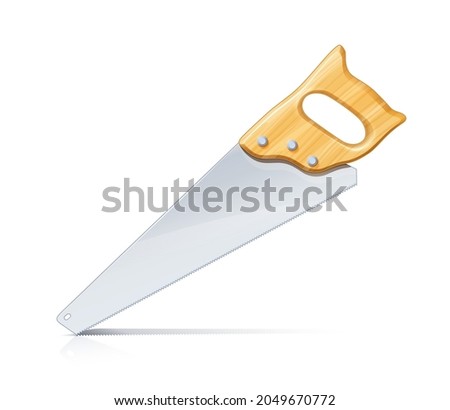 Handsaw for cut wood. Saw for woodworking. Work tool. Home equipment. Isolated on white background. Eps10 vector illustration.