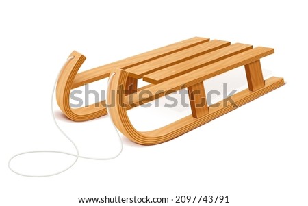 Wooden sleigh. Transport for snow ride, Isolated on white background. Eps10 vector illustration.