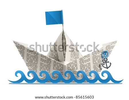 paper ship origami vector illustration isolated on white background