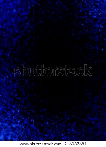 An abstract cold blue glass or ice like frame / border with a blurred pattern of crystals, lines and spots. Also can be used as a wallpaper.
