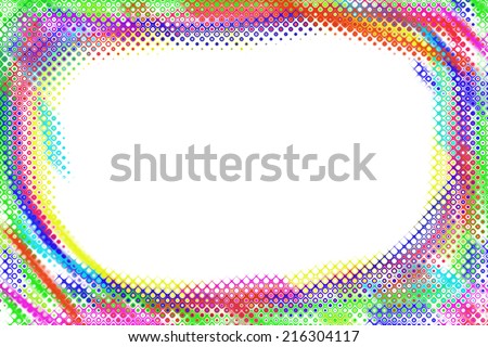 An abstract colorful border / frame  with a pattern of different geometric figures and spots against white background with an empty copy space to insert some text or images. Can be used as a wallpaper
