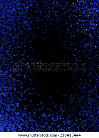 An abstract mosaic border / frame  with a pattern of little blue squares against black background. Can be used as a wallpaper.
