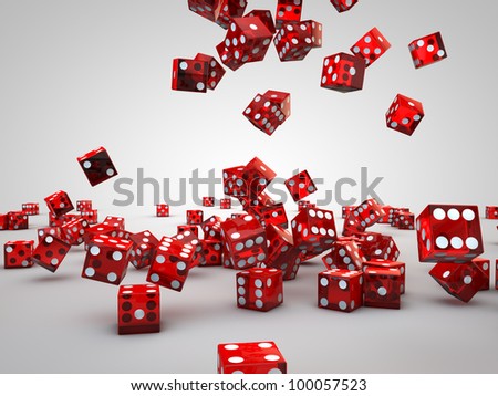 red casino dices falling down on floor