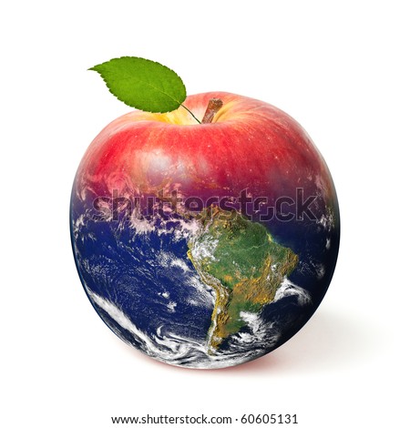 Fresh Red Apple With A Leaf Transforming To Earth (Globe Image Courtesy ...