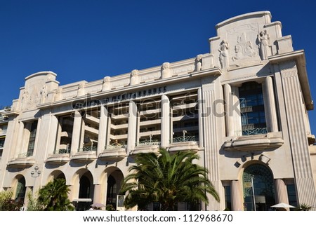 NICE, FRANCE - SEPTEMBER 15: Mediterranean Palace Hotel facade shown on September 15, 2012 in Nice, France. Mediterranean Palace hotel containing 187 rooms and 14 suites, on the Englismen Walkway.