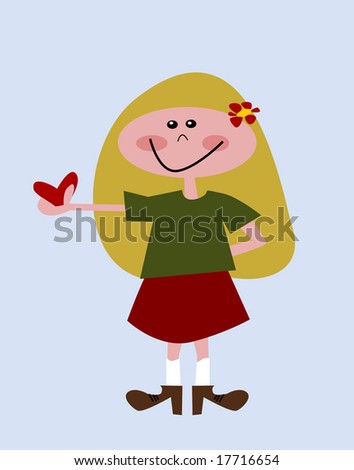 Cute Blonde Cartoon Girl Holding A Heart In Her Hand (Also Available In ...