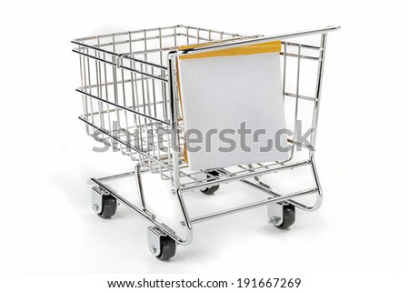 Shopping Cart with notepad Pristine shopping cart that can be used to represent all buy and sell transactions