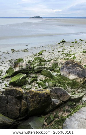 Low tide view of the ocean floor \
Low tide that serves to walk around the ocean floor away from Mont Saint Michel in France