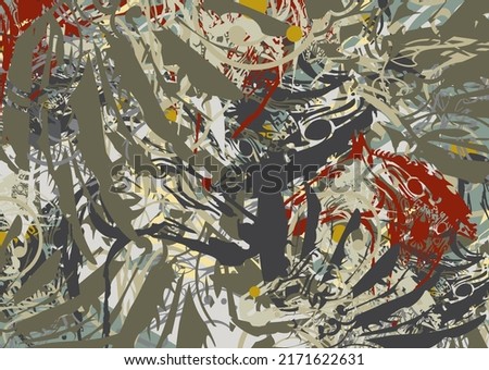 Dark grungy background with feathers and horse head elements. Abstract textured colorful repeat wildlife motifs for camouflage uniform, textiles, fashion trends, interior solutions, fabrics, etc.