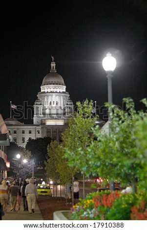 A night time view of the capital building in Providence Rhode Island.
