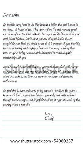 A Neatly Written Sample Dear John Letter In Vector Format That A Woman ...