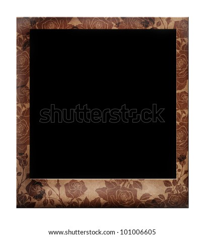 Retro old photo frame with roses isolated on white.
