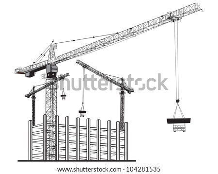 Illustration  with apartment building and cranes.