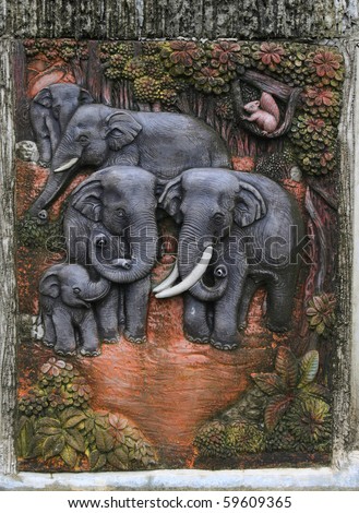 Elephant sculptures. Use to decorate a small waterfall.