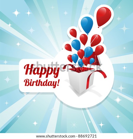 Illustration for happy birthday card with balloons. Vector. - stock vector