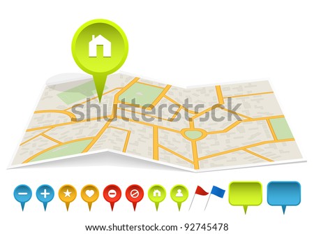 City map with labels. Vector illustration.