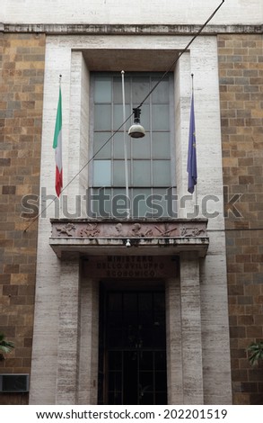 ROME, ITALY - MAY 23, 2014:  Ministry of Economic Development entrance in via Veneto street