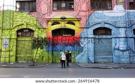 ROME - FEBRUARY 28, 2015: The Occupied Building in via del Porto Fluviale street covered with mural paintings