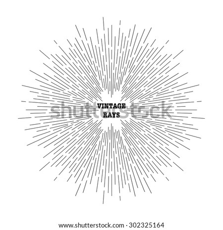 Linear drawing of rays of the sun. Vintage style of the image. Design elements for your projects. Hipster style. Light rays of burst. Rays radiating from a central object or source of light.