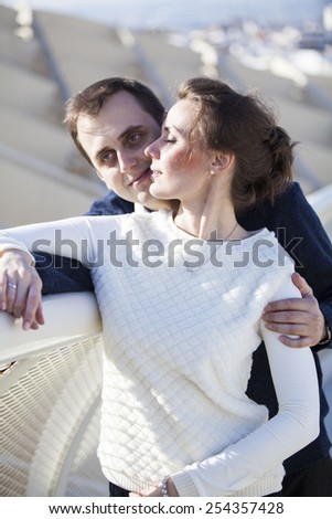Two people enjoying the time spending with each other. Metropol Parasol detail in Seville, Spain