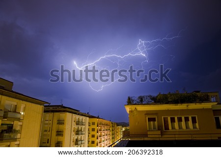 Lightning over the city.