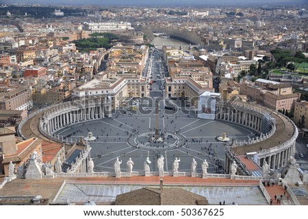 View on St Peters Square from St Peters basilica cupola