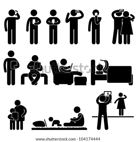 Man People Woman Children using Smartphone and Tablet Icon Symbol Sign Pictogram
