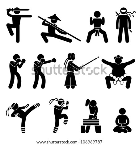 Vector Images Illustrations And Cliparts Kung Fu Martial Arts Self Defense Chinese Wushu Ninja Boxer Kendo Sumo Muay Thai Icon Symbol Sign Pictogram Hqvectors Com