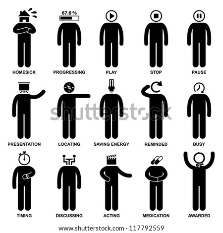 People Man Emotion Feeling Expression Attitude Action Stick Figure Pictogram Icon