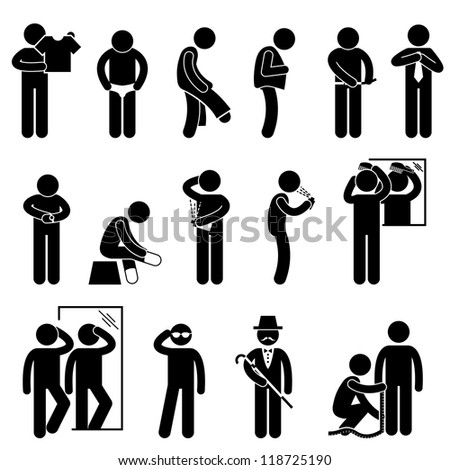 People Man Personal Fashion Changing Wearing Cloth Grooming Stick Figure Pictogram Icon