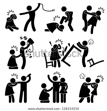 Abusive Husband Helpless Wife Stick Figure Pictogram Icon Stock Photo ...