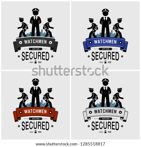 Security guards logo design. Vector artwork of watchman, security officers, or soldier protecting and patrolling. 