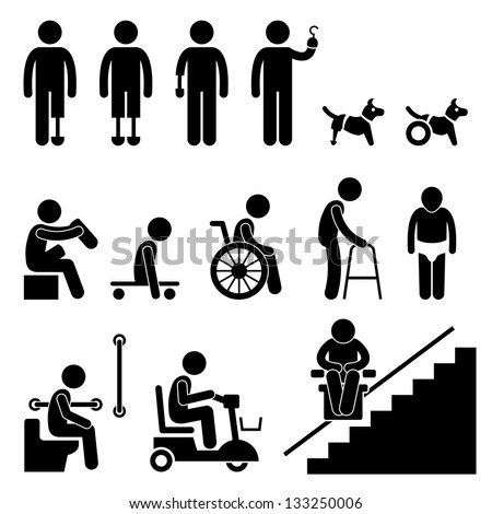 Amputee Handicap Disable People Man Tool Equipment Stick Figure Pictogram Icon