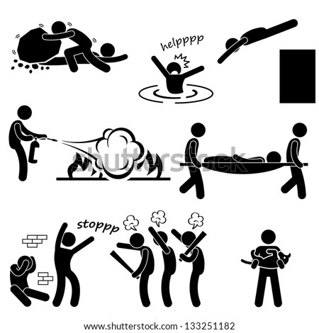 Man Helping People Saving Life Rescue Savior Stick Figure Pictogram Icon