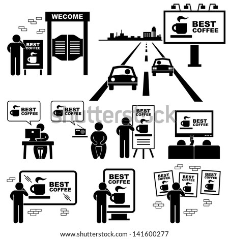 Advertisement Board Billboard Marketing Frame Stick Figure Pictogram Icon