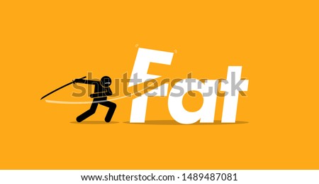 Cutting unhealthy fat food for healthy diet. Vector artwork concept of healthy lifestyle, good diet, and stop eating trans fats. 