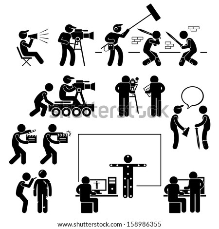 Director Making Filming Movie Production Actor Stick Figure Pictogram Icon