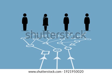 Combining different data to give valuable information for different people. Vector illustrations concept of data structure, network, pathway, and usages. 