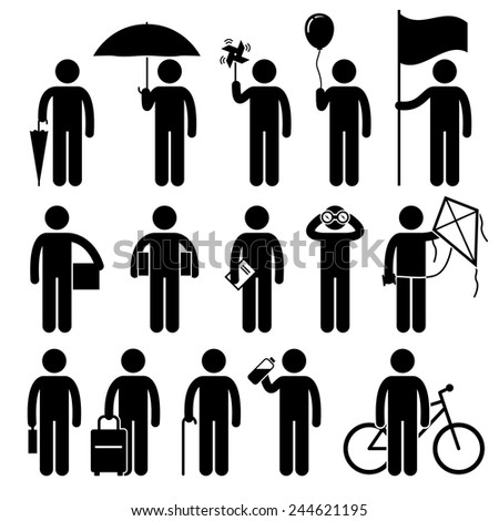 Man with Random Objects Stick Figure Pictogram Icons