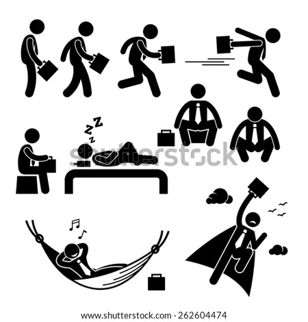 Businessman Business Man Walking Running Sleeping Flying Stick Figure Pictogram Icon