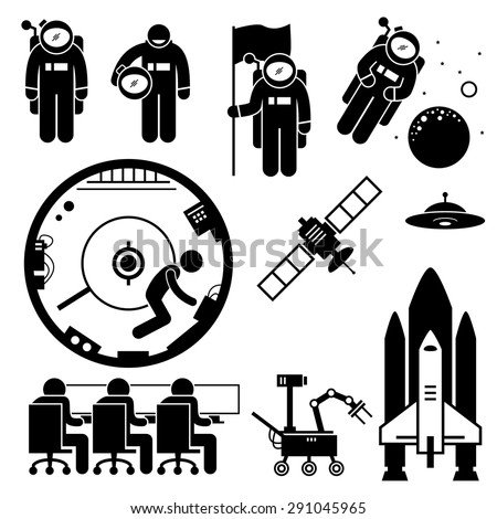 Astronaut Space Exploration Stick Figure Pictogram Icons