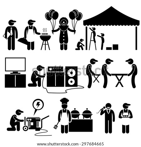 Celebration Party Festival Event Services Stick Figure Pictogram Icons