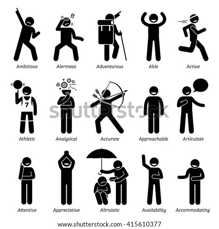 Positive Good Personalities Character Traits. Stick Figures Man Icons ...