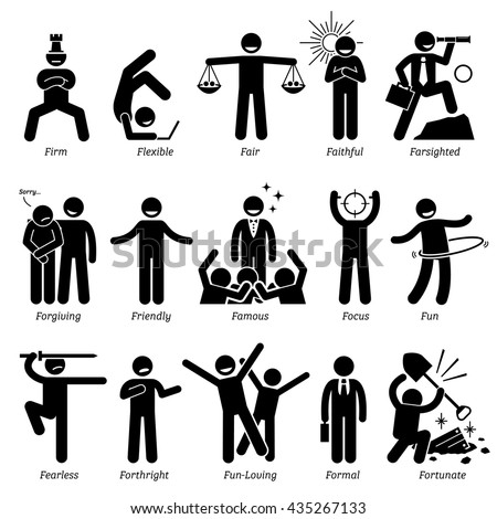 Positive Personalities Character Traits. Stick Figures Man Icons ...