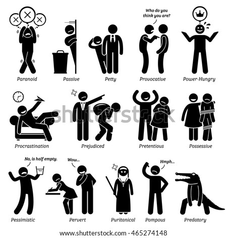 Negative Personalities Character Traits. Stick Figures Man Icons ...