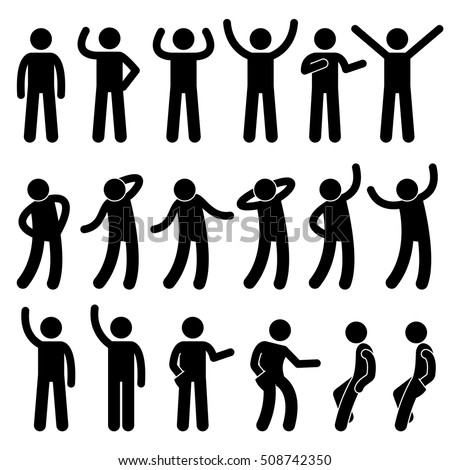 Various Standing Postures Poses Human Man People Stick Figure Stickman Pictogram Icons